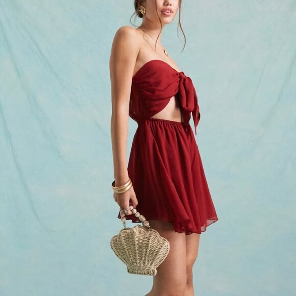 NWT Miss Selfridge Beach Dobby Chiffon Tie-Front Romper S - Picture 1 of 16